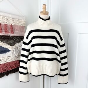 & Other Stories Striped Mock Neck Sweater Cream Black Sz M